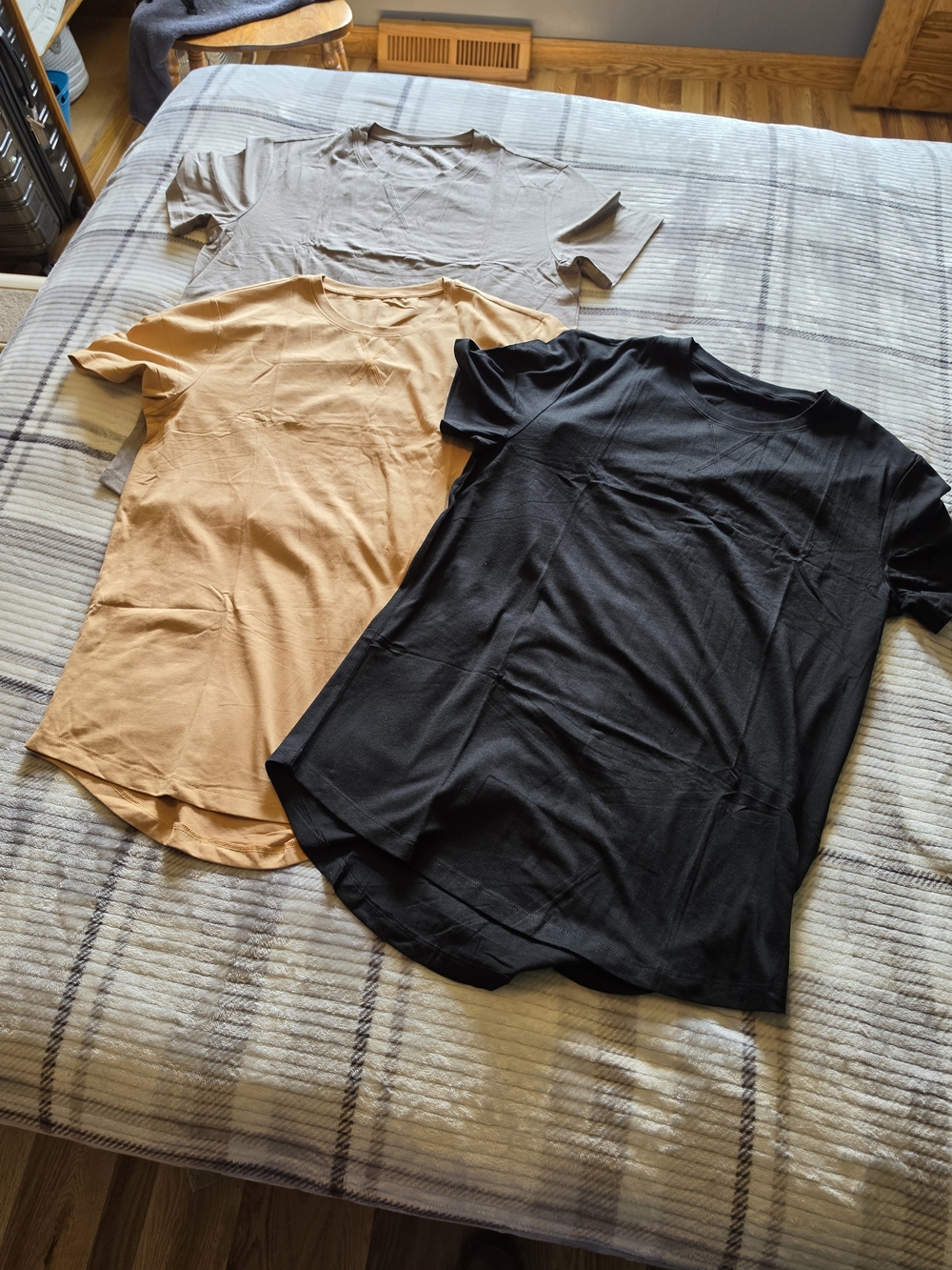 3-Pack Basic Crew Neck Tees - Black, Tan, Light Gray